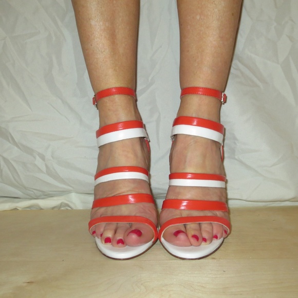 NIB LK BENNETT "Giselle" Coral & White Resort Sandals - Picture 2 of 5